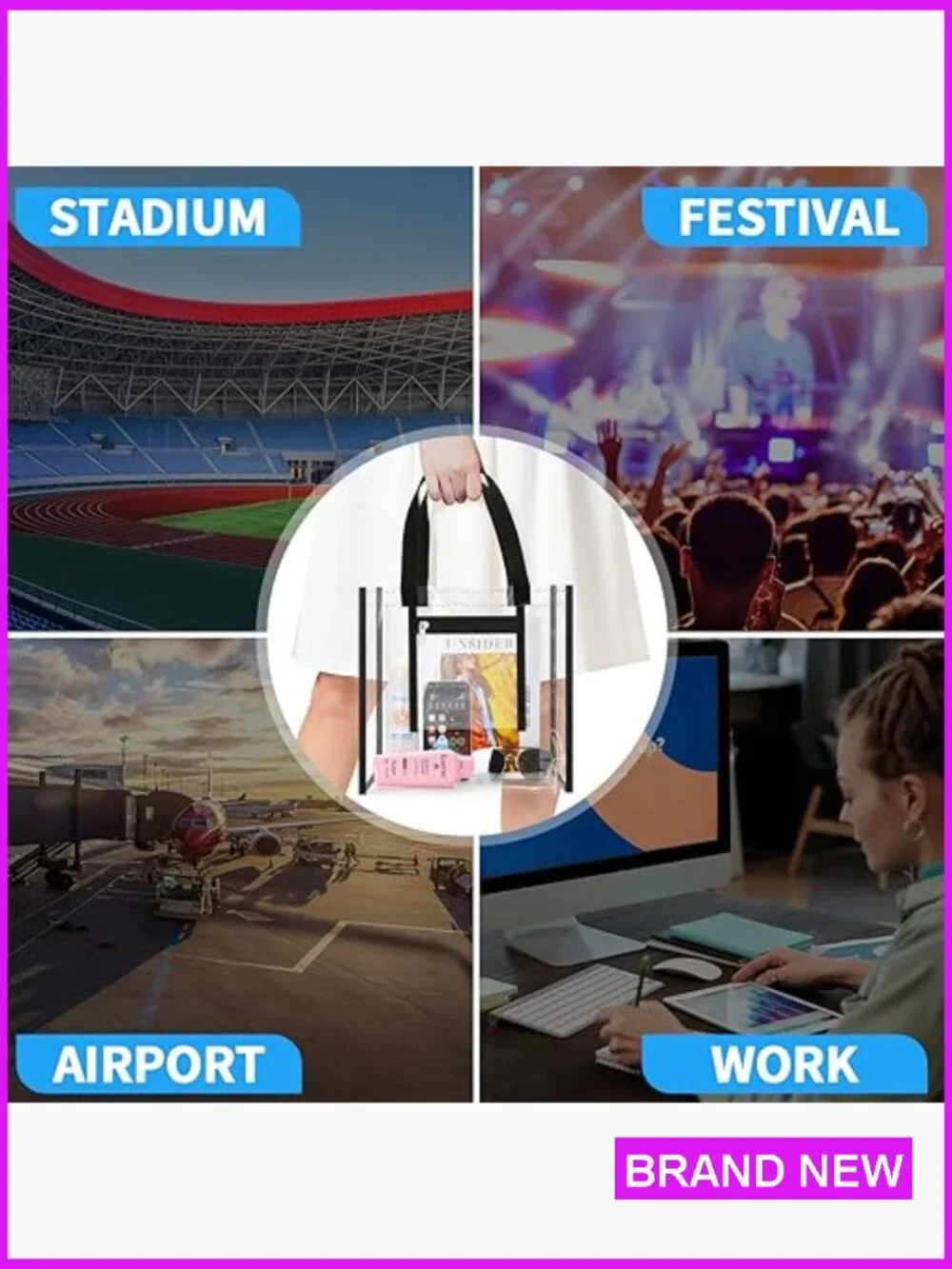 Clear Stadium Approved Tote Bag Set for Concerts & Sports Events, Waterproof PVC - Picture 6 of 7